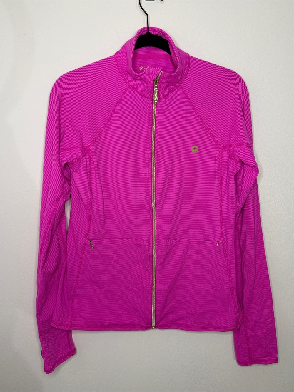 Lilly Pulitzer Luxletic Full Zip Active Jacket Striped Bold Pink Gold Medium